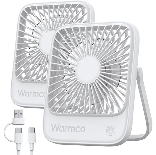 2-Pack Corded USB Desk Fan, Quiet, Small, 3 Speeds, 180° Tilt (No battery)