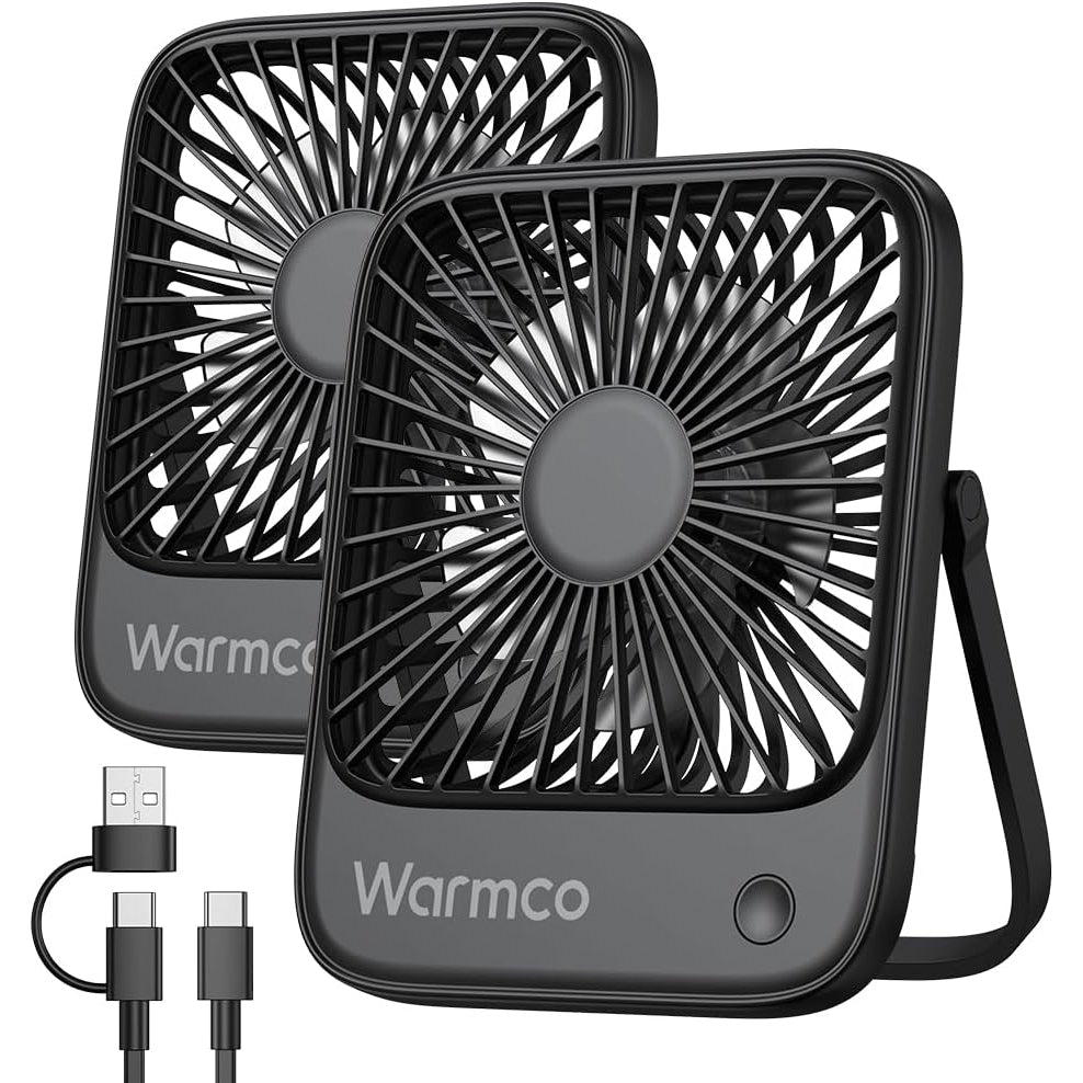 2-Pack Corded USB Desk Fan, Quiet, Small, 3 Speeds, 180° Tilt (No battery)