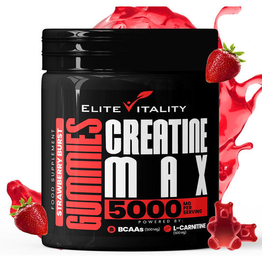 Elite Vitality - 90 Creatine Gummies, 5000mg Creatine Monohydrate + 500mg BCAAs + 500mg L-Carnitine