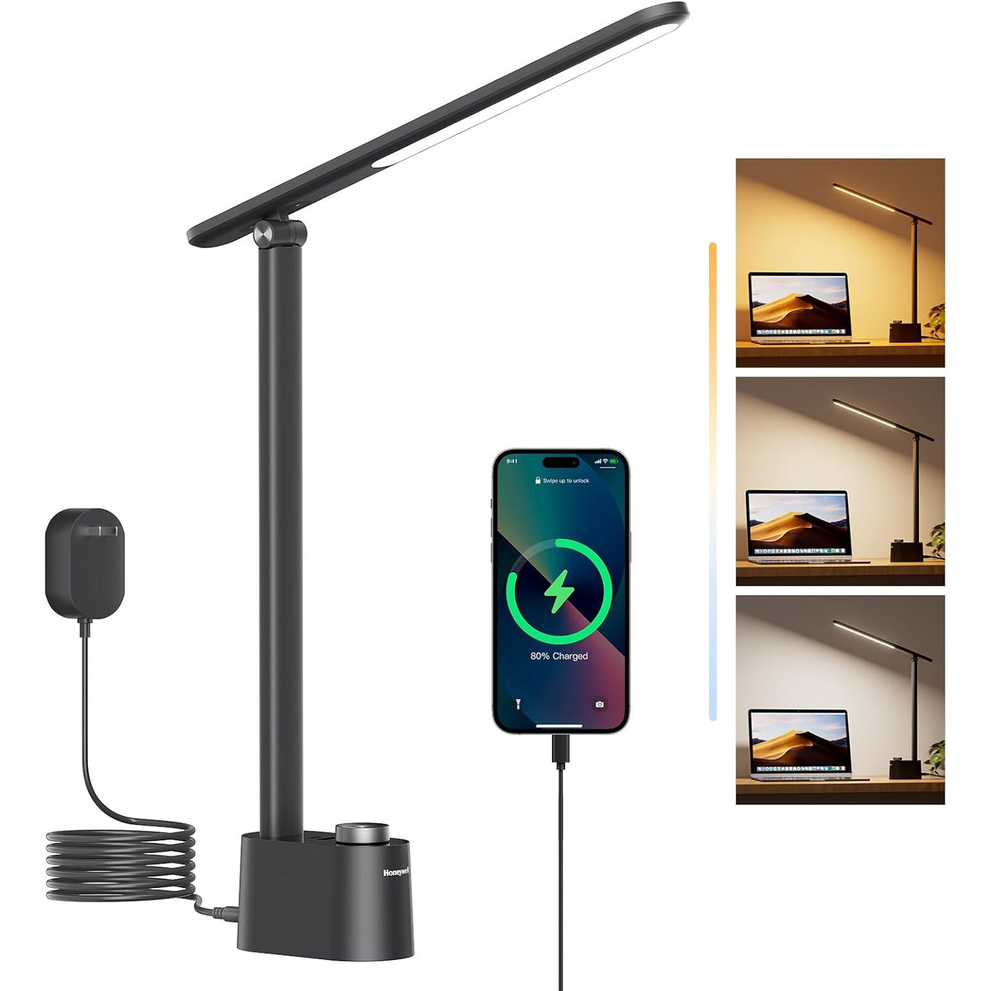 Honeywell LED Desk Lamp with USB Charging Ports, H01 Stepless Dimmable