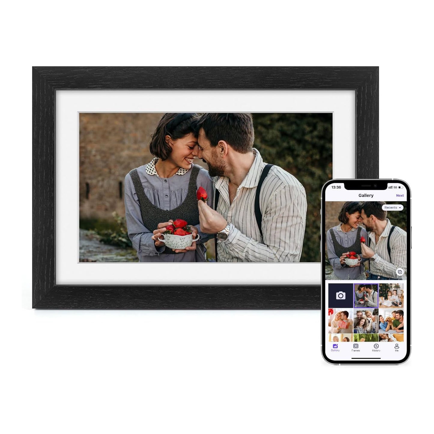 Digital Photo Frame Oak Wood, 32GB Memory 1280x800 HD Touch Screen