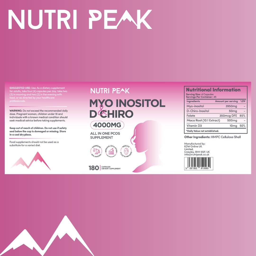 Nutri Peak Myo-Inositol & D Chiro All in One PCOS Supplement, 4000mg, 180 Capsules