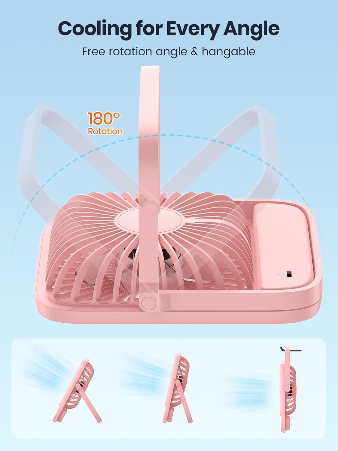 2-Pack Corded USB Desk Fan, Quiet, Small, 3 Speeds, 180° Tilt (No battery)