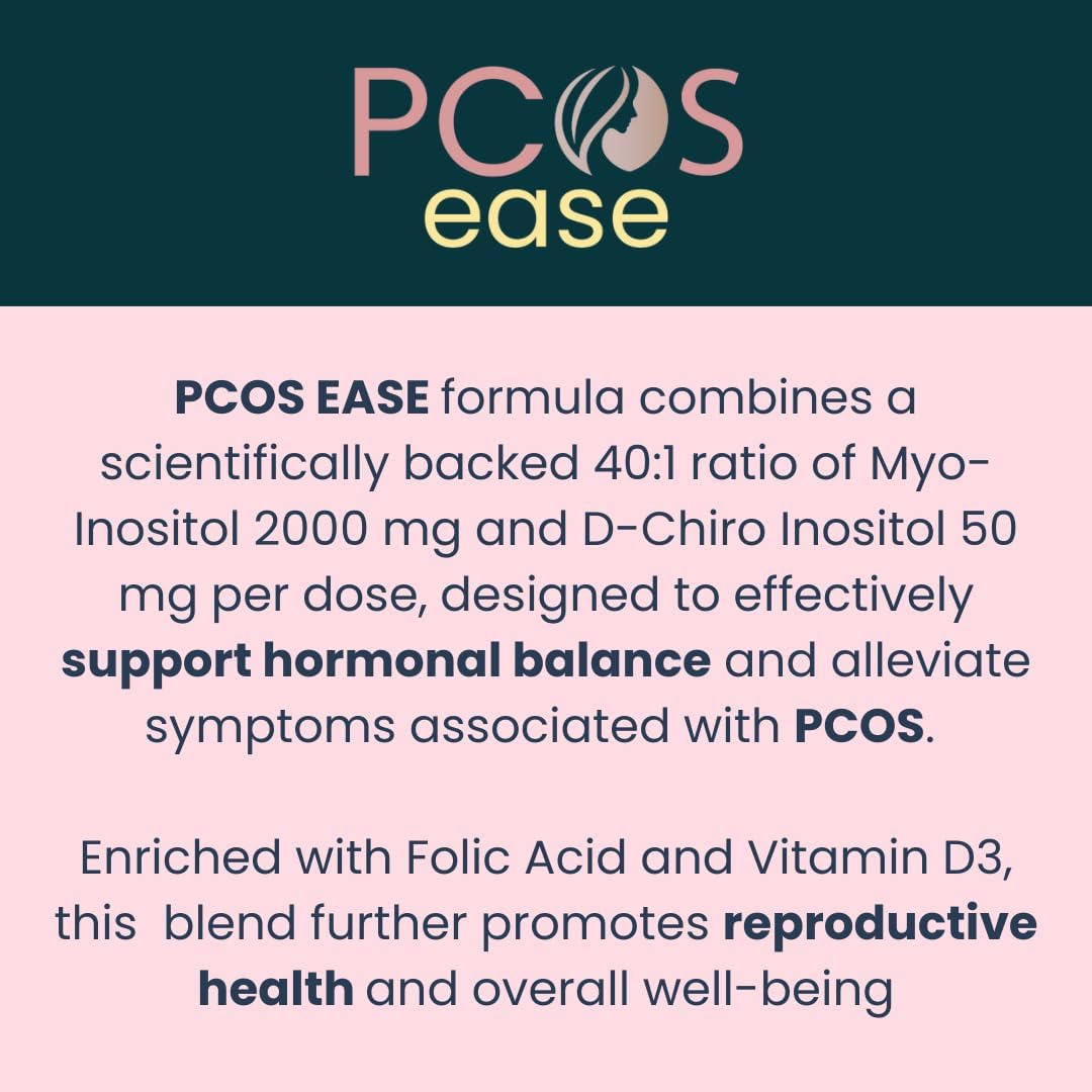 PCOS Ease Inositol Complex, Myo-Inositol, D Chiro Inositol, Folic Acid and Vitamin D3, 60 Capsules