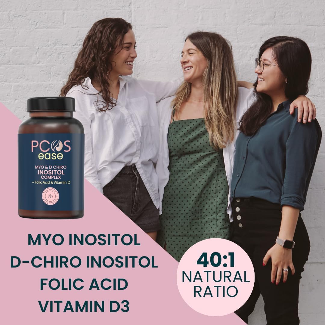 PCOS Ease Inositol Complex, Myo-Inositol, D Chiro Inositol, Folic Acid and Vitamin D3, 60 Capsules