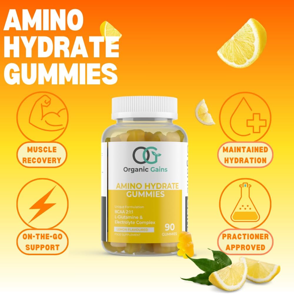 OG Amino Hydrate - 90 Gummies | Lemon Flavored BCAAs (4500mg), L-Glutamine & Electrolyte Complex | BCAA 2:1:1 Ratio