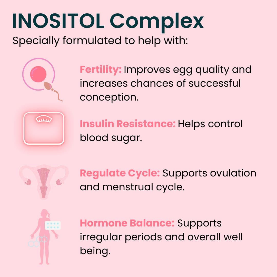 Inositol Complex, Myo Inositol & D Chiro with Vitamin D and Folic Acid. 40:1 Natural Ratio, 60 Capsules