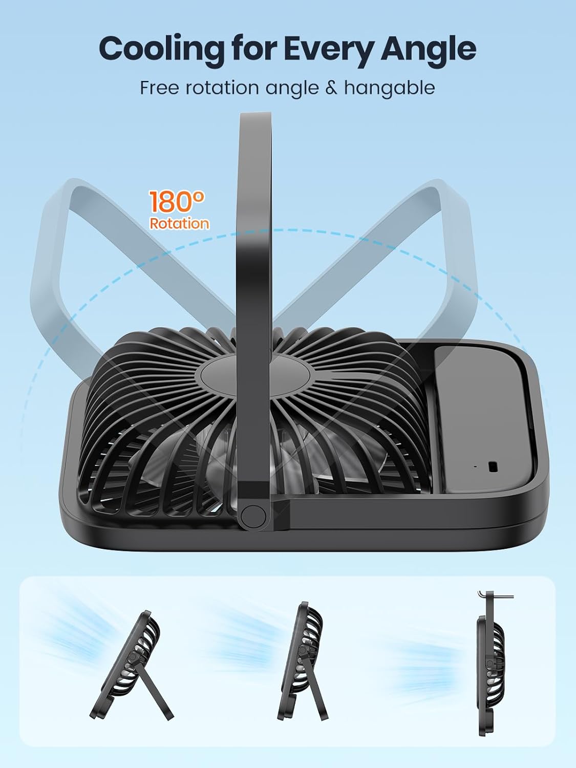 2-Pack Corded USB Desk Fan, Quiet, Small, 3 Speeds, 180° Tilt (No battery)