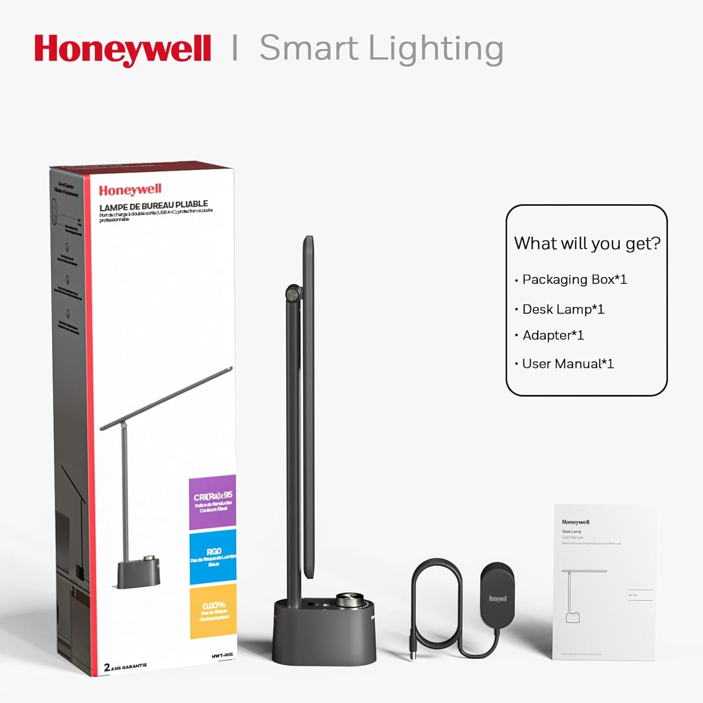 Honeywell LED Desk Lamp with USB Charging Ports, H01 Stepless Dimmable