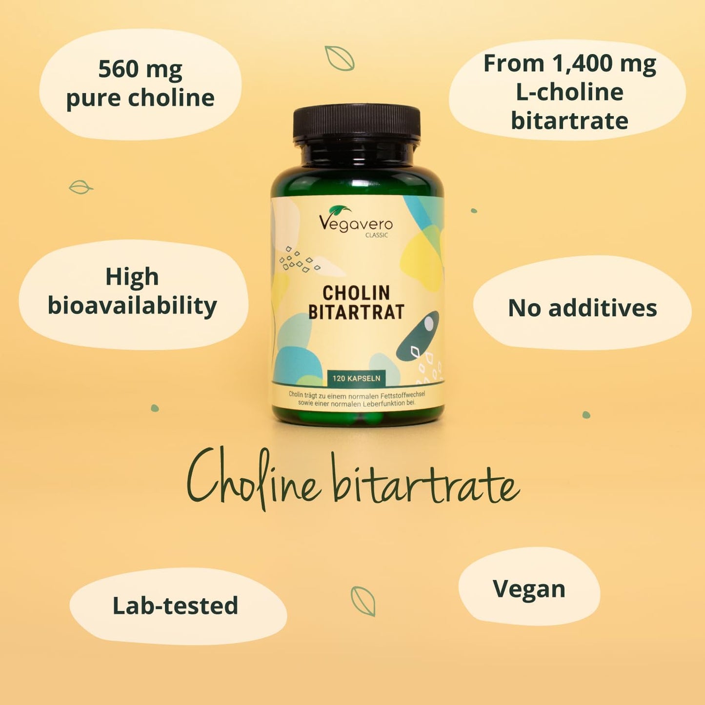 Vegavero Vegan Choline Bitartrate Capsules 1400 mg - 120 Capsules