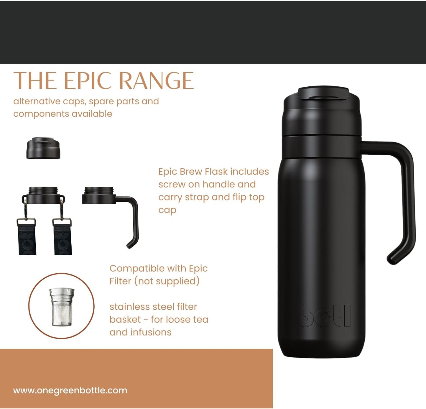 600ml Brew Flask, Stainless Steel, Vacuum Insulated, Triple Wall, Leakproof Metal Bottle