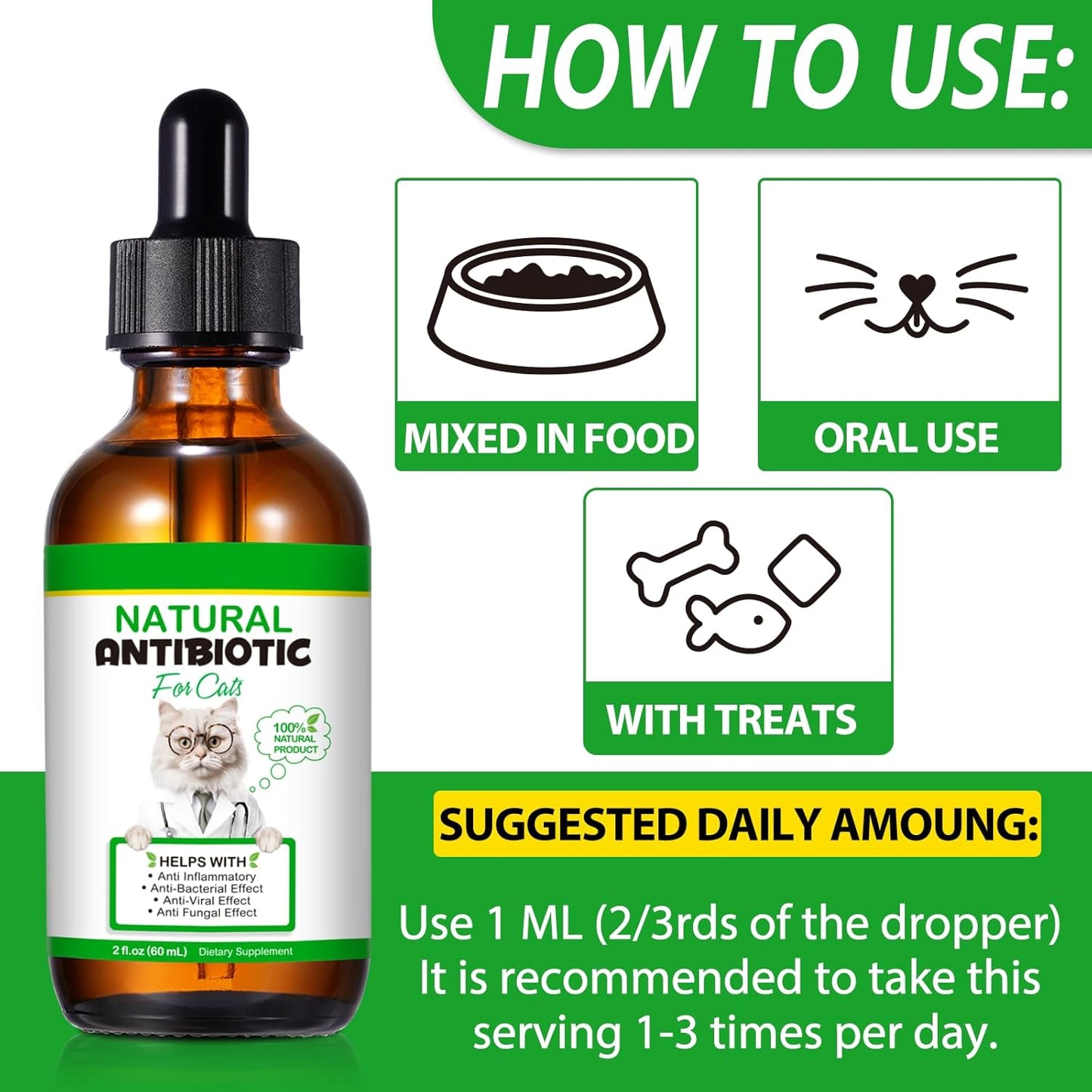 Oimmal Antibiotic Drops for Cats, 60ml Dropper Bottle