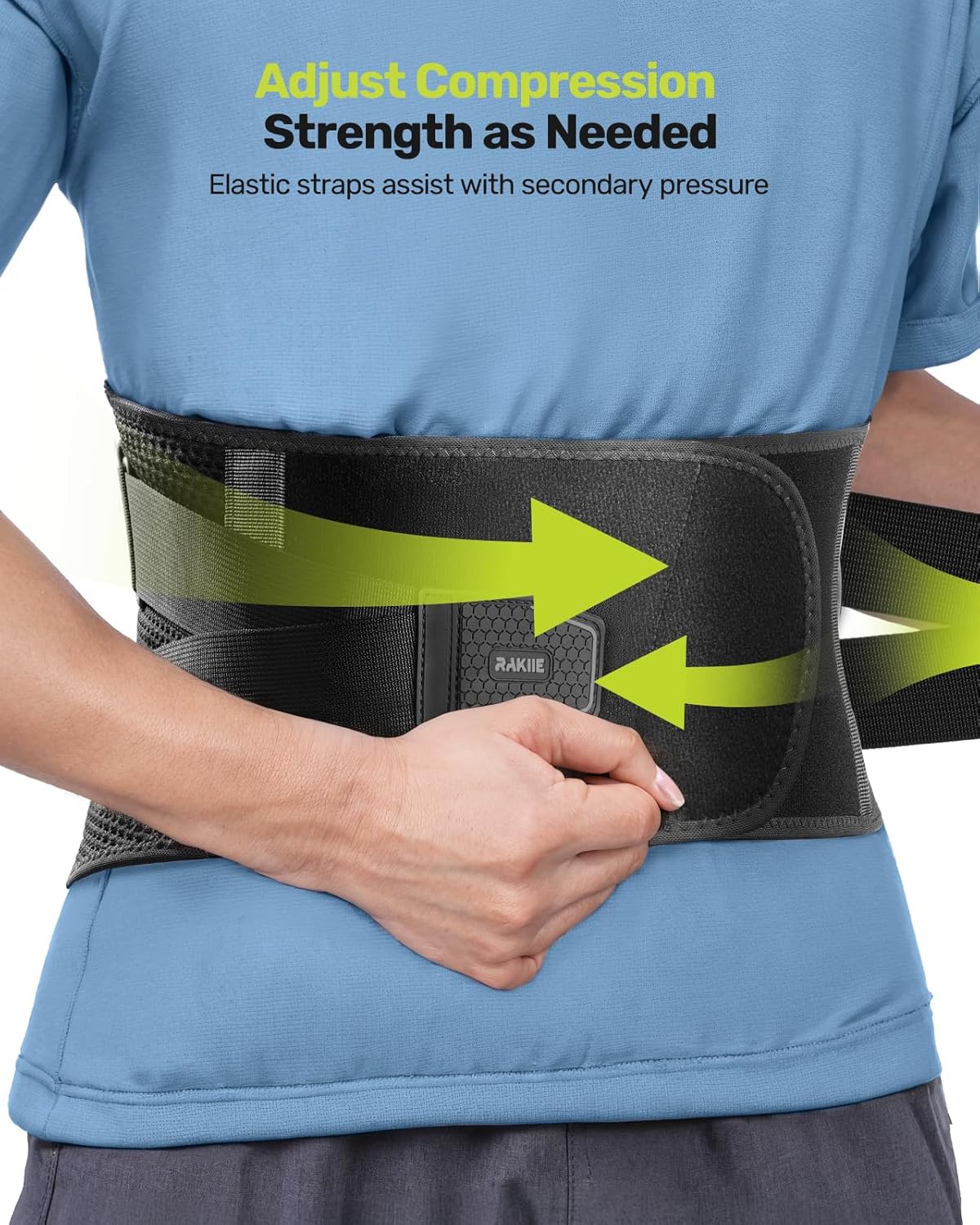 Rakiie Back Support Belt for Lower Back Pain Relief with 7 Stays, Adjustable, Large