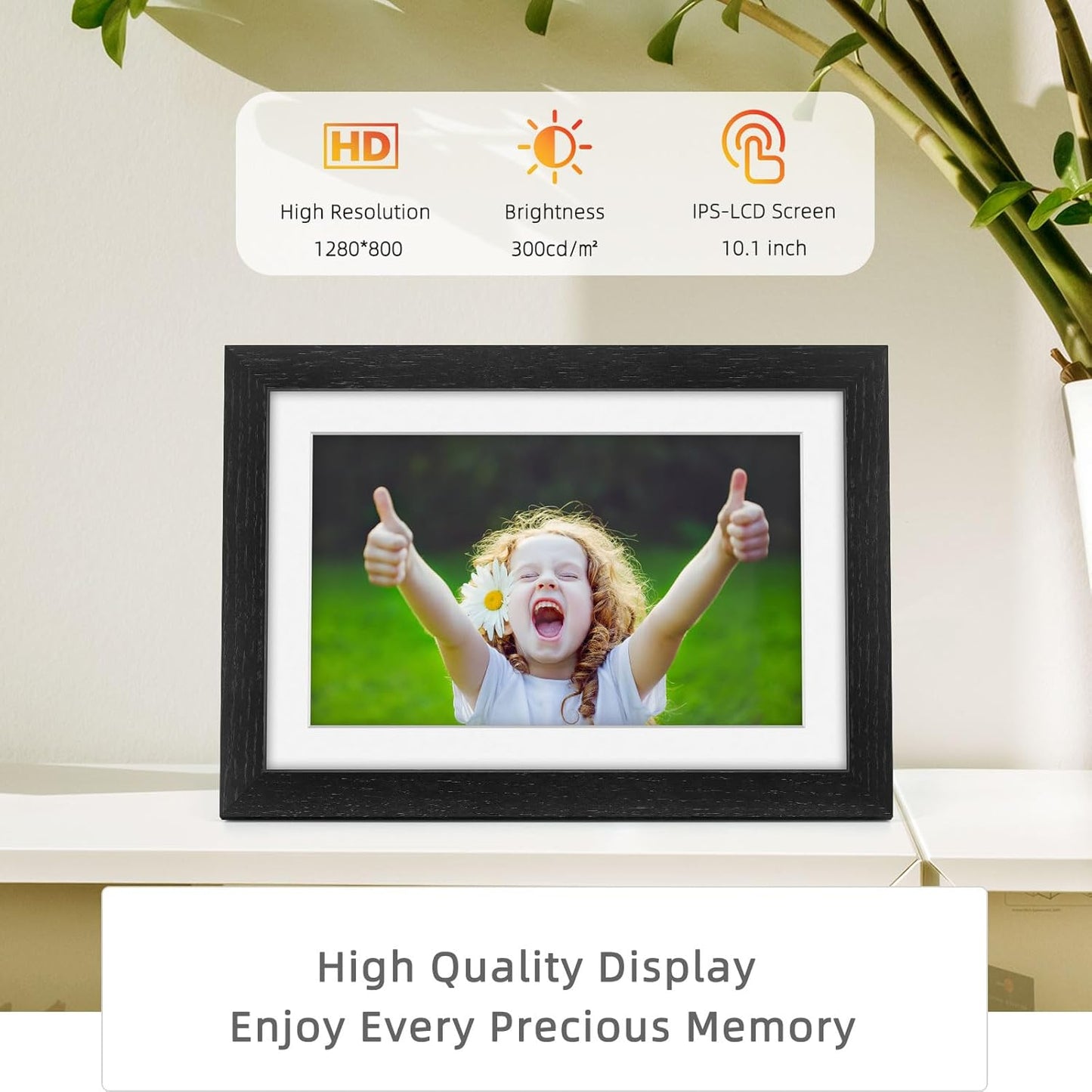 Digital Photo Frame Oak Wood, 32GB Memory 1280x800 HD Touch Screen