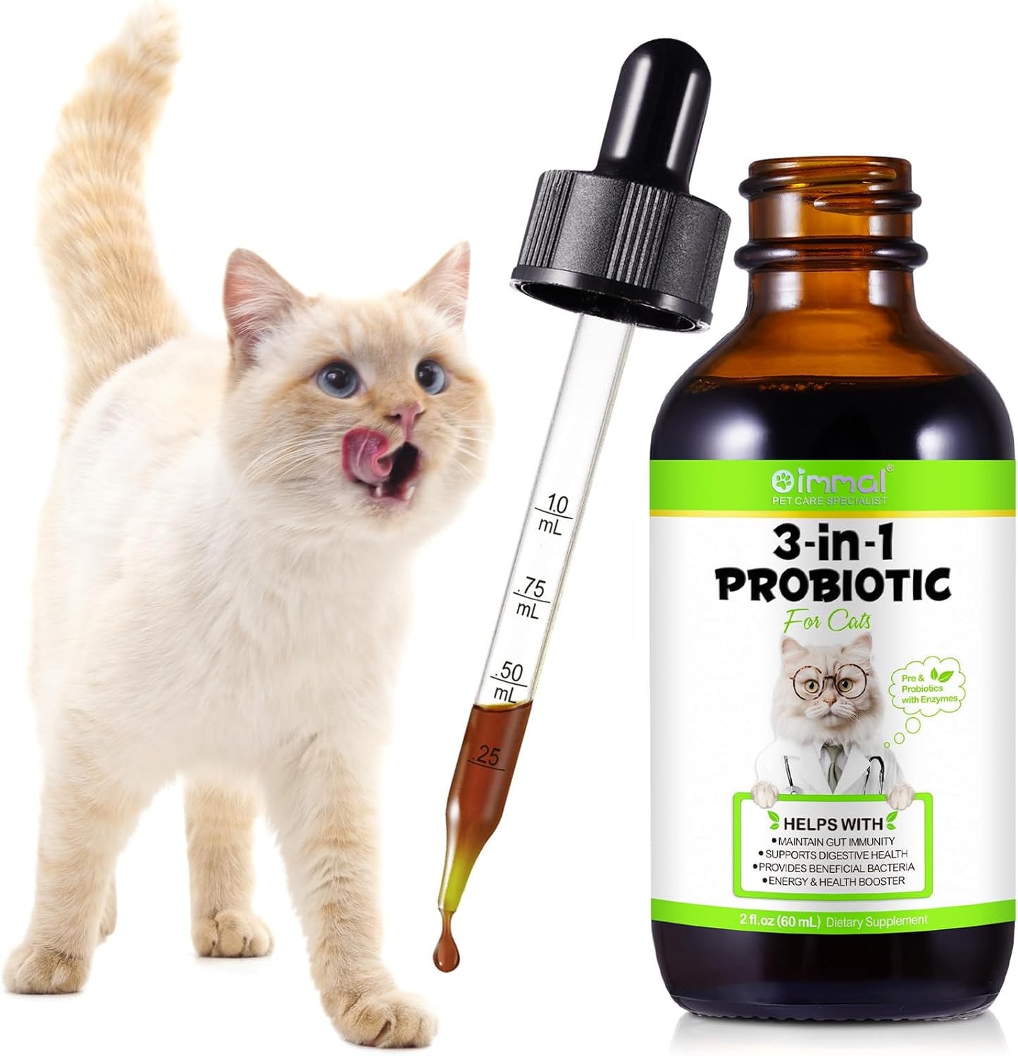 Oimmal Probiotics Drops for Cats, 60ml Dropper Bottle