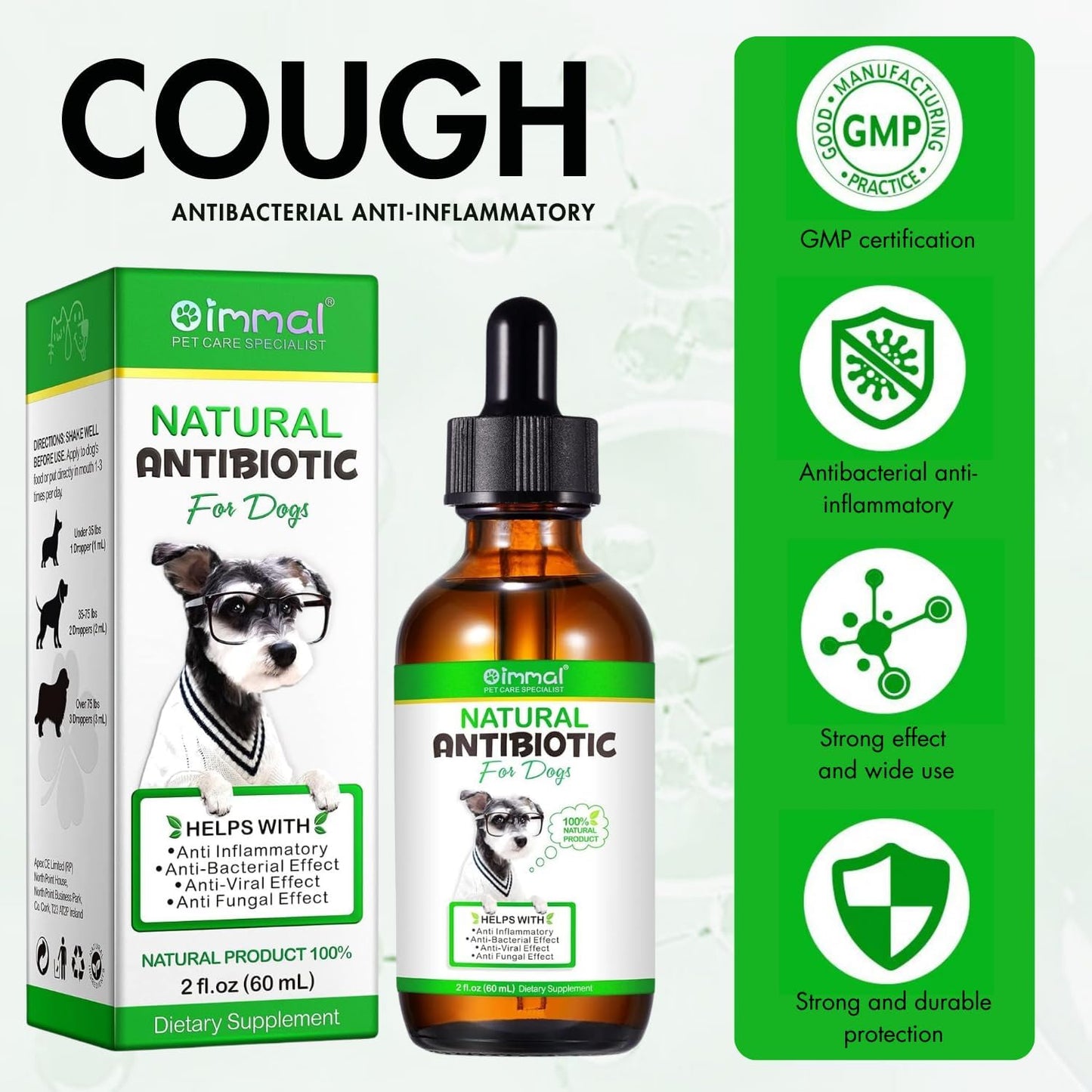 Oimmal Natural Antibiotics Drops for Dogs, 60ml Dropper Bottle