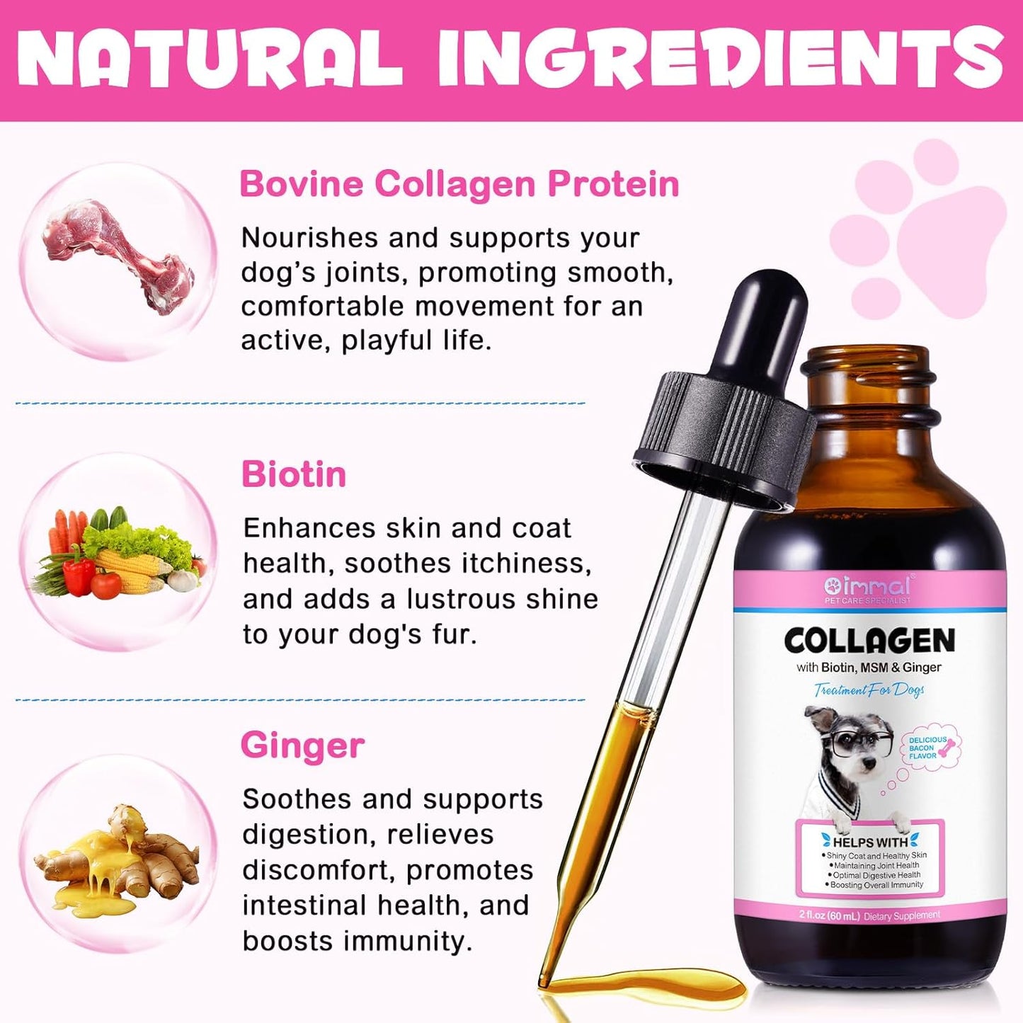 Oimmal Liquid Collagen Drops for Dogs, 60ml Dropper Bottle