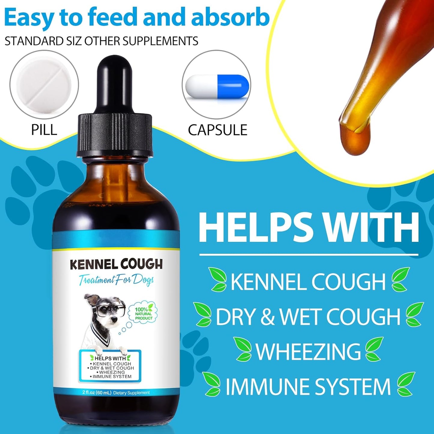 Oimmal Kennel Cough Treatment Drops for Dogs, 60ml Dropper Bottle