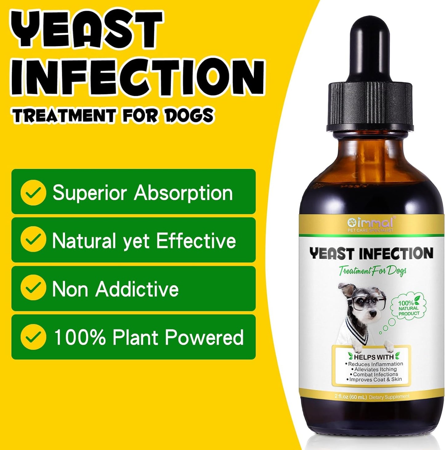 Oimmal Yeast Infection Treatment Drops for Dogs, 60ml Dropper Bottle