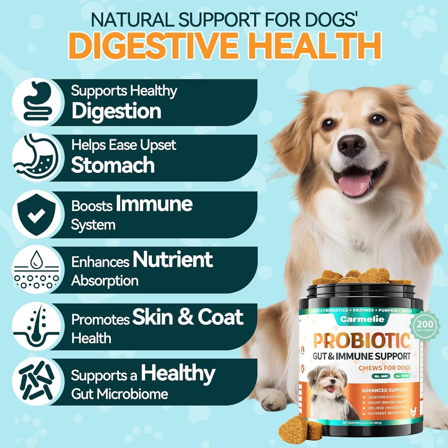 Carmelie Probiotics for Dogs, 200 Soft Chews