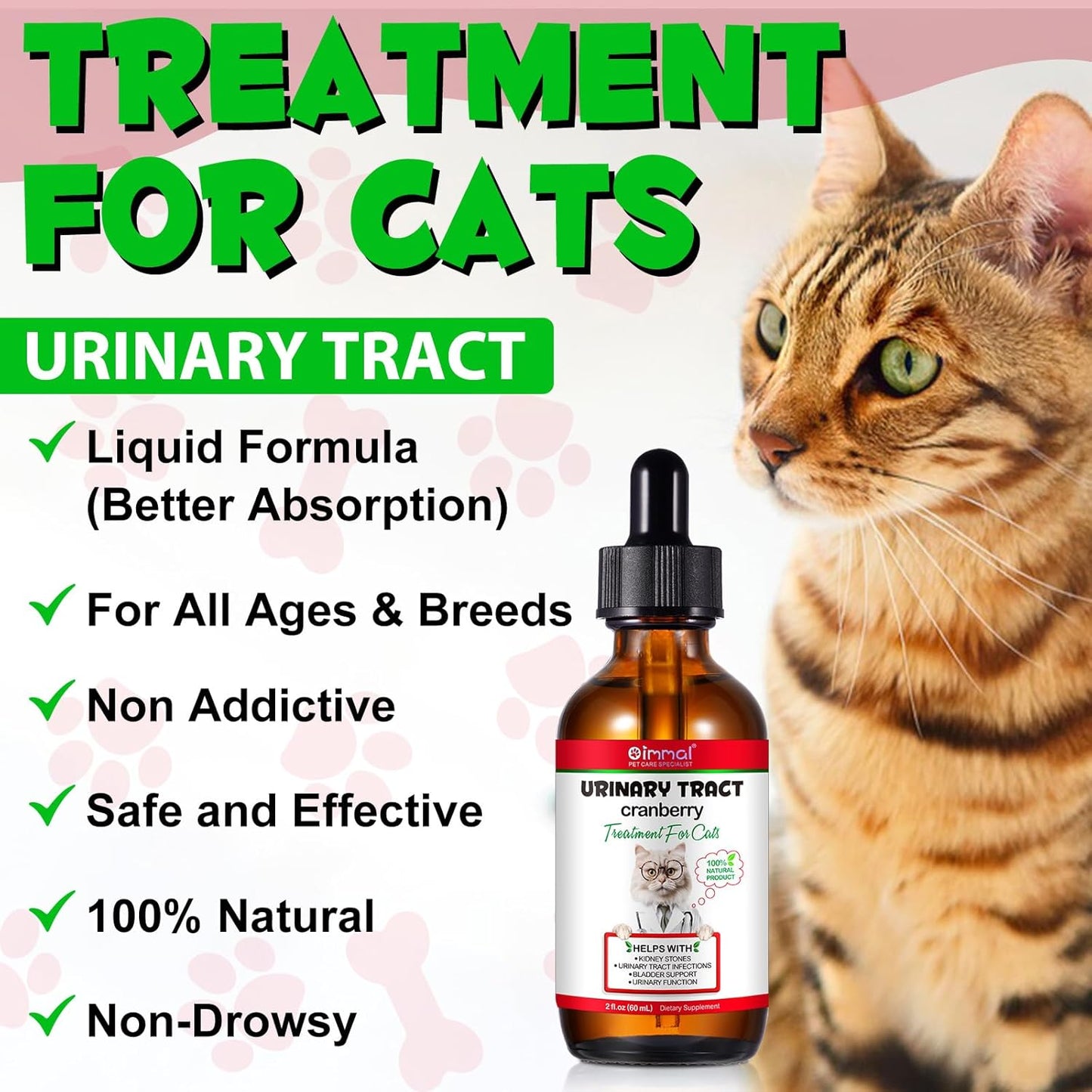 Oimmal Urinary Tract Drops for Cats, 60ml Dropper Bottle