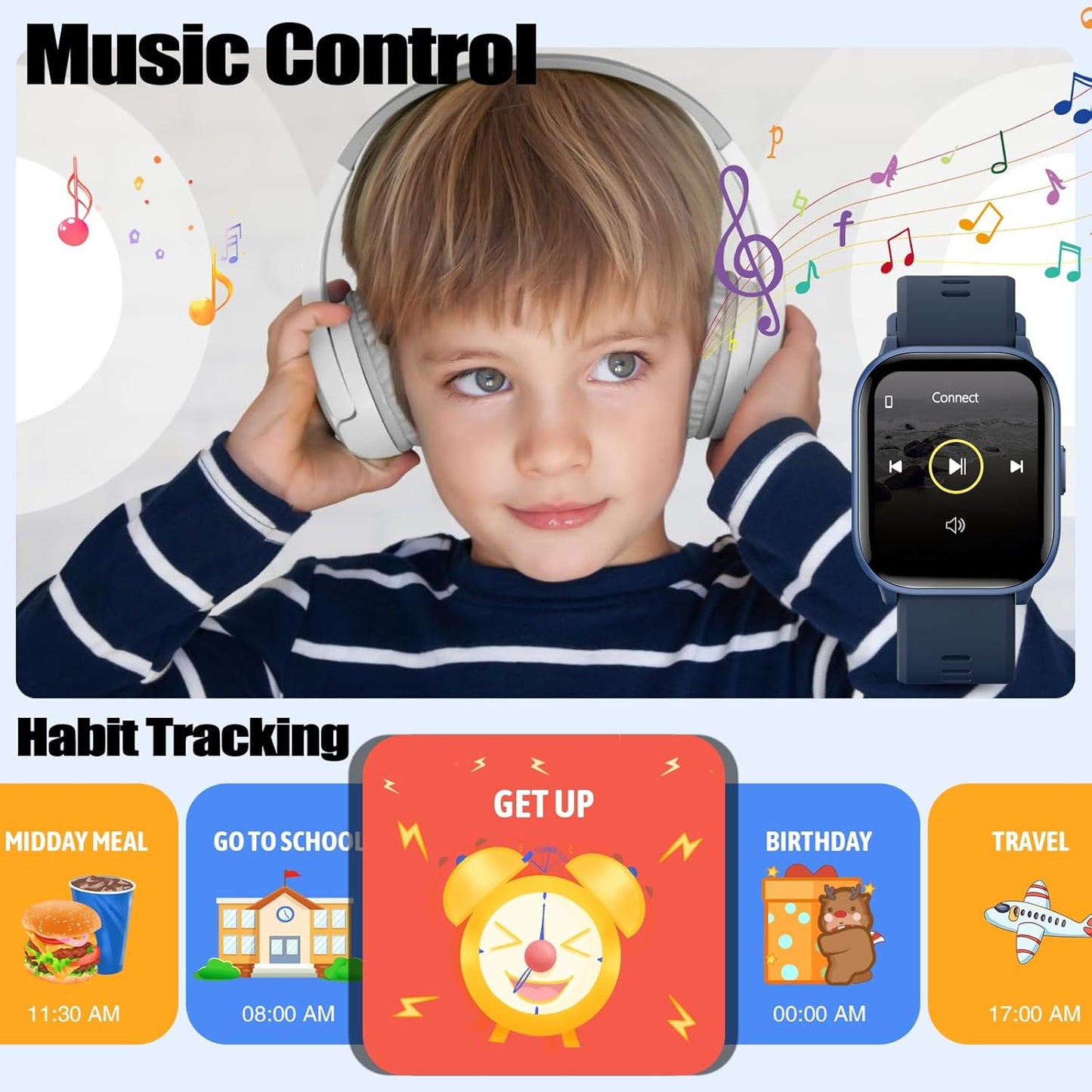 Kids Bluetooth Smart Watch with IP68 Waterproof, 19 Sports Modes, Sleep Tracking, Pedometer, Stopwatch