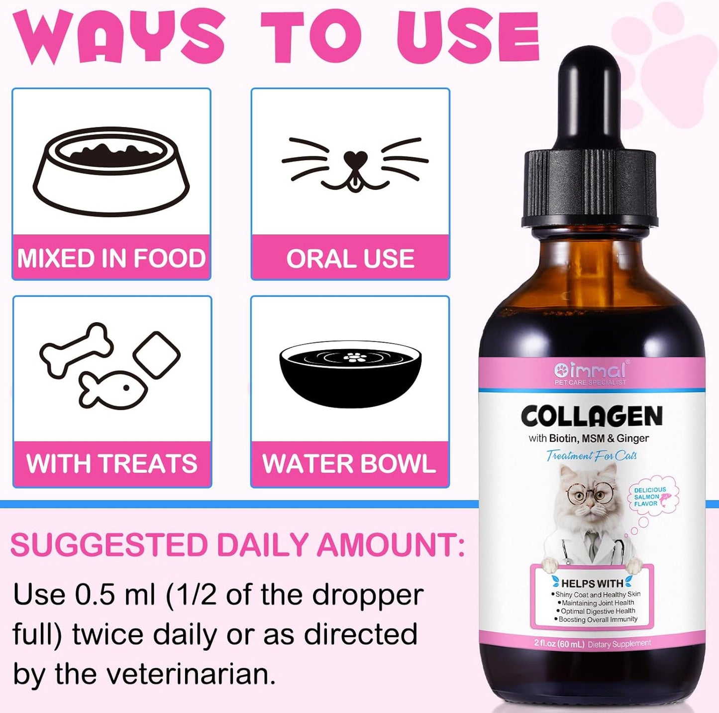 Oimmal Collagen Drops for Cats, 60ml Dropper Bottle