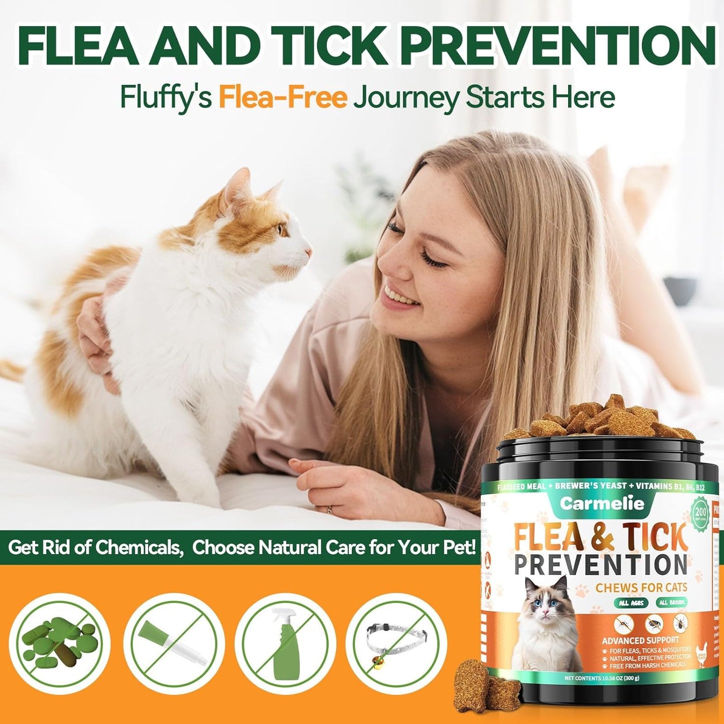 Carmelie Flea and Tick Treatment for Cats, 200 Soft Chews