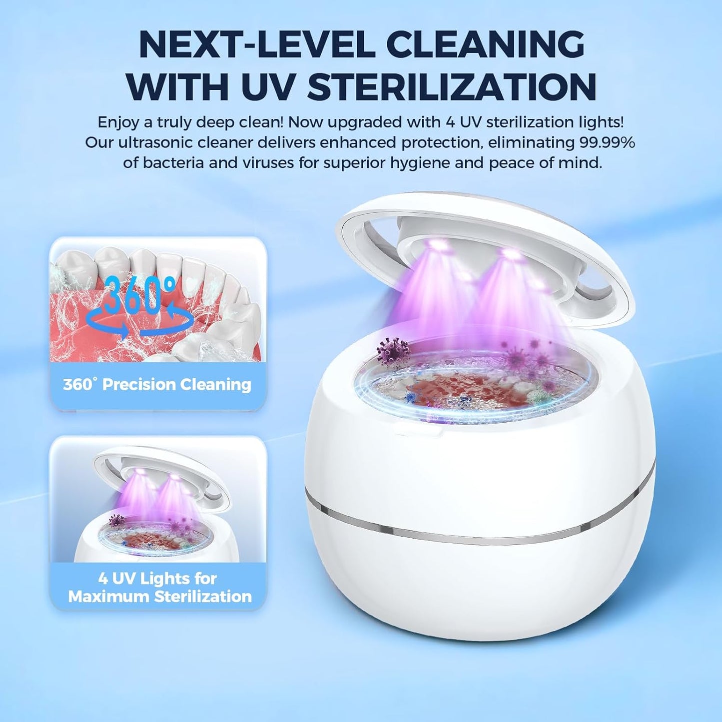 Ultrasonic Retainer Cleaner with UV light, 42kHz, 180ml