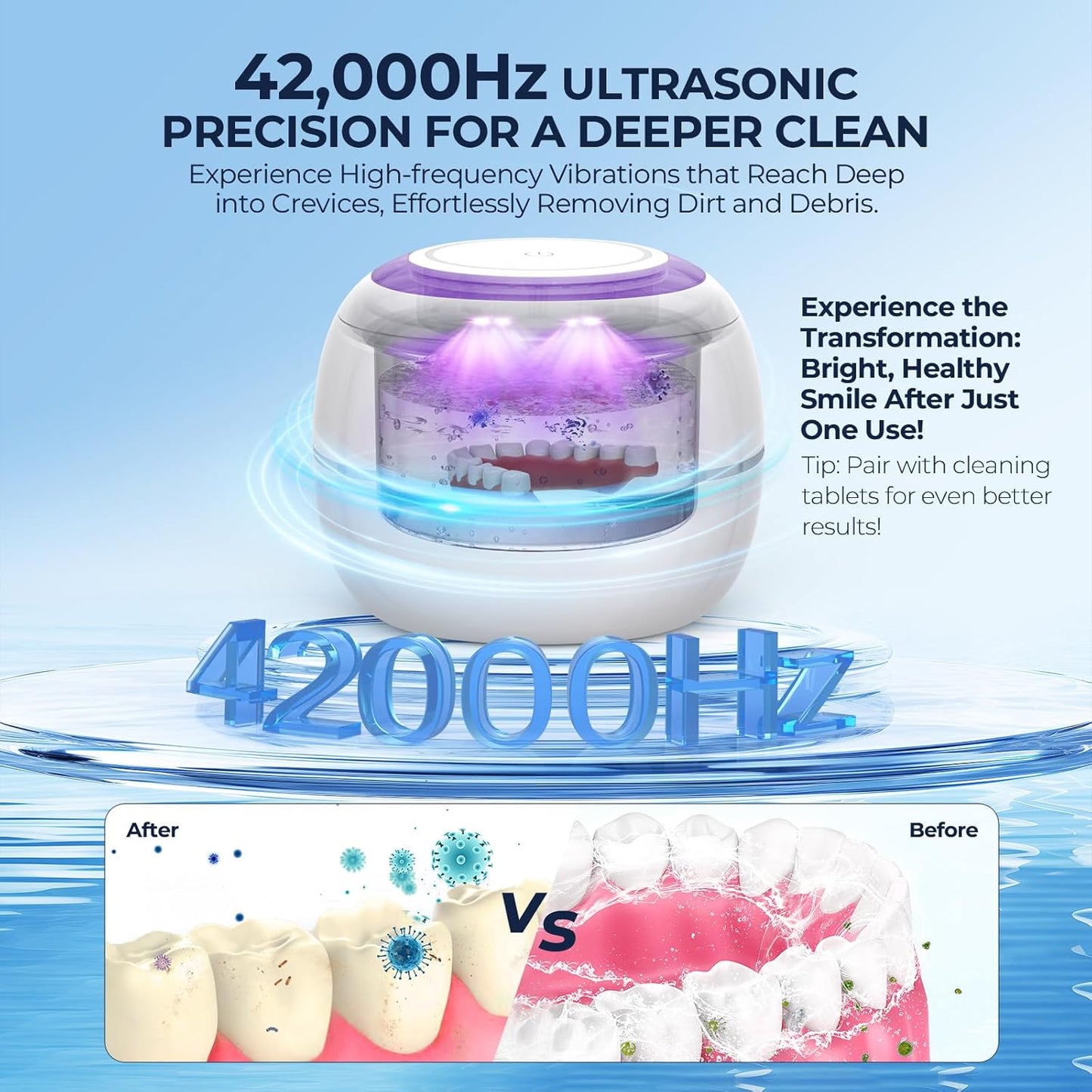 Ultrasonic Retainer Cleaner with UV light, 42kHz, 180ml