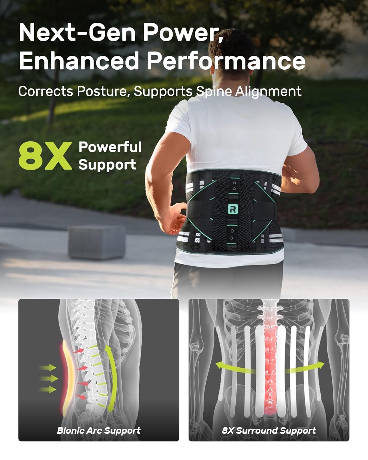 Rakiie Back Support Belt, 8x Lumbar Support with 3D Massage Pad, Large