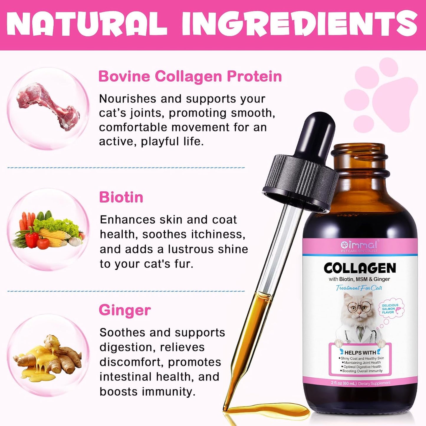 Oimmal Collagen Drops for Cats, 60ml Dropper Bottle