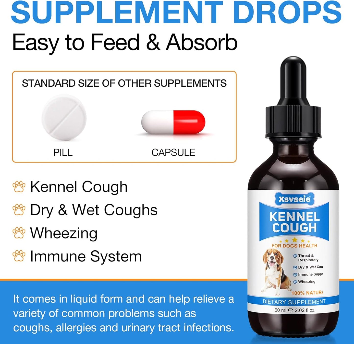 Xsvseie Kennel Cough Treatment Drops for Dogs, 60ml Dropper Bottle