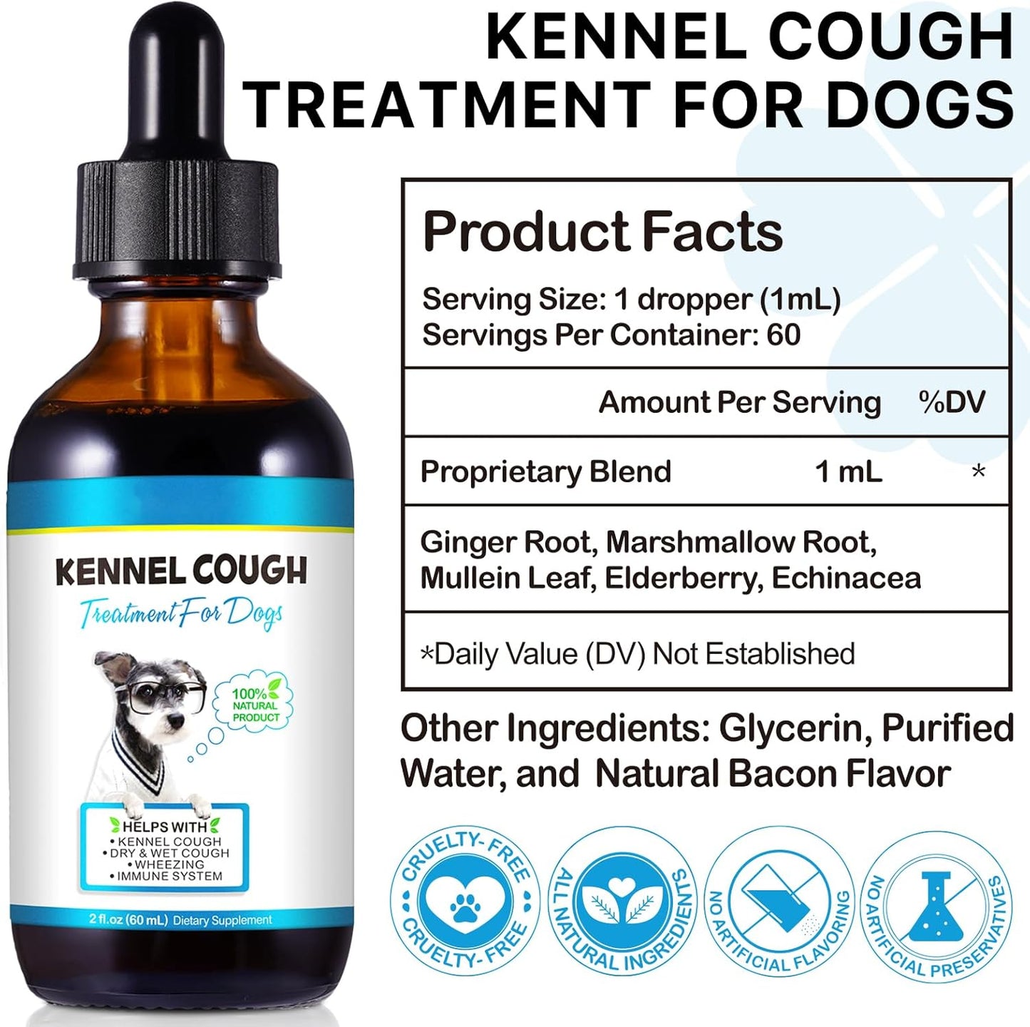 Oimmal Kennel Cough Treatment Drops for Dogs, 60ml Dropper Bottle