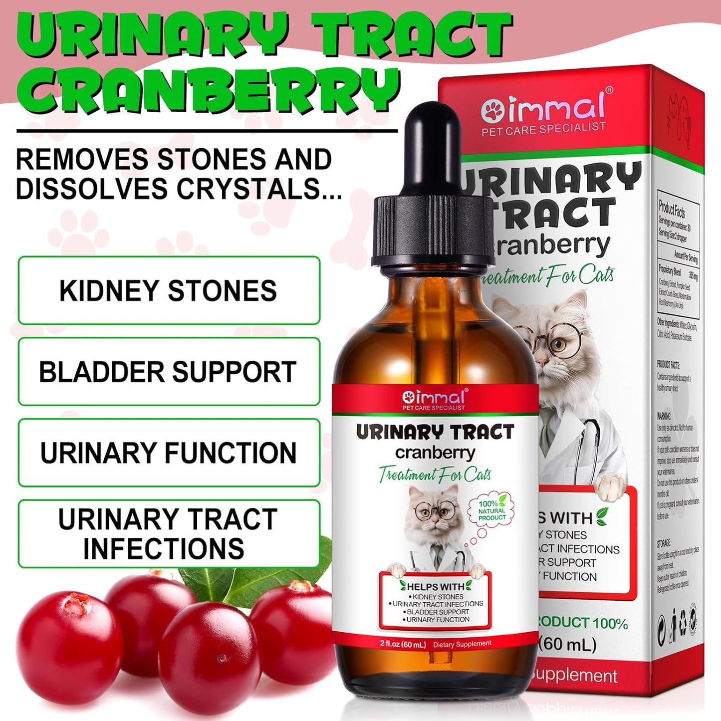 Oimmal Urinary Tract Drops for Cats, 60ml Dropper Bottle