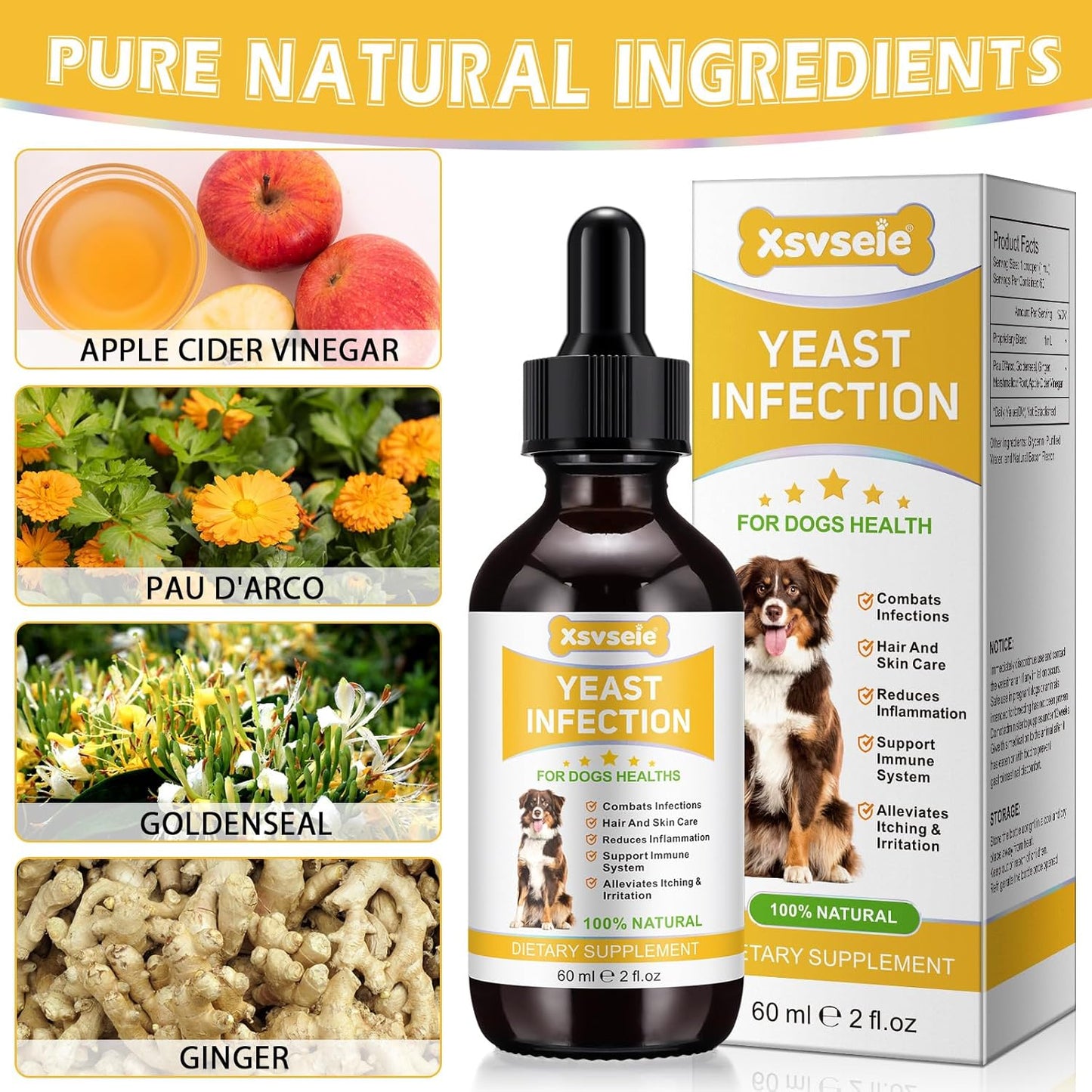 Xsvseie Yeast Infection Treatment Drops for Dogs, 60ml Dropper Bottle