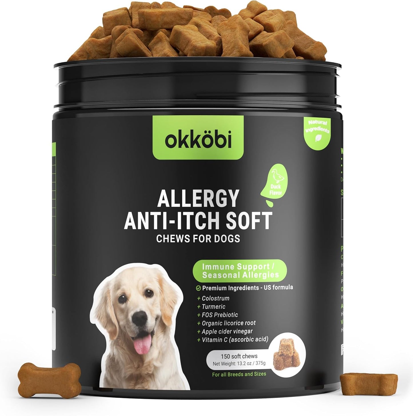 OKKÖBI Allergy Relief Chews for Dogs, 150 Soft Chews