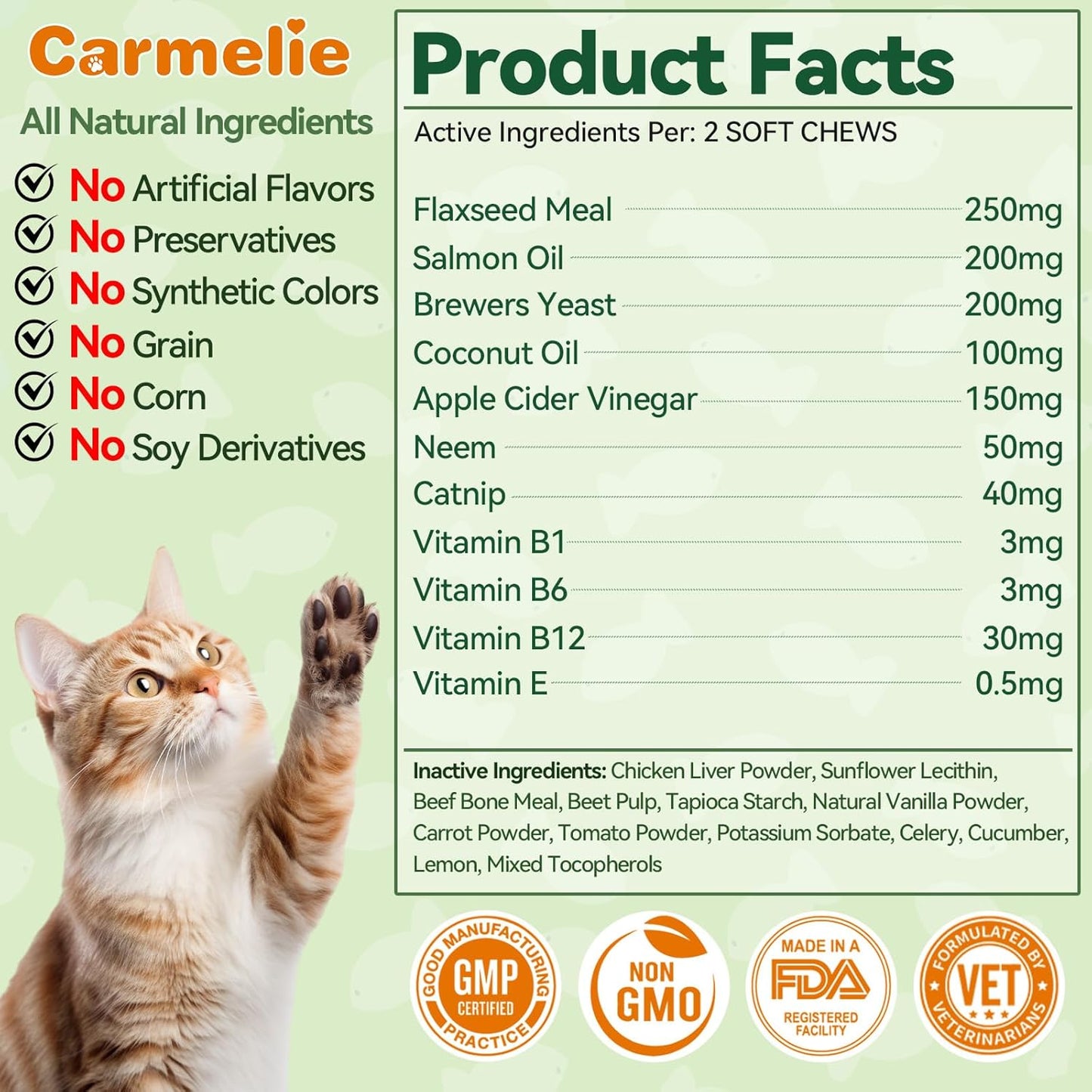 Carmelie Flea and Tick Treatment for Cats, 200 Soft Chews