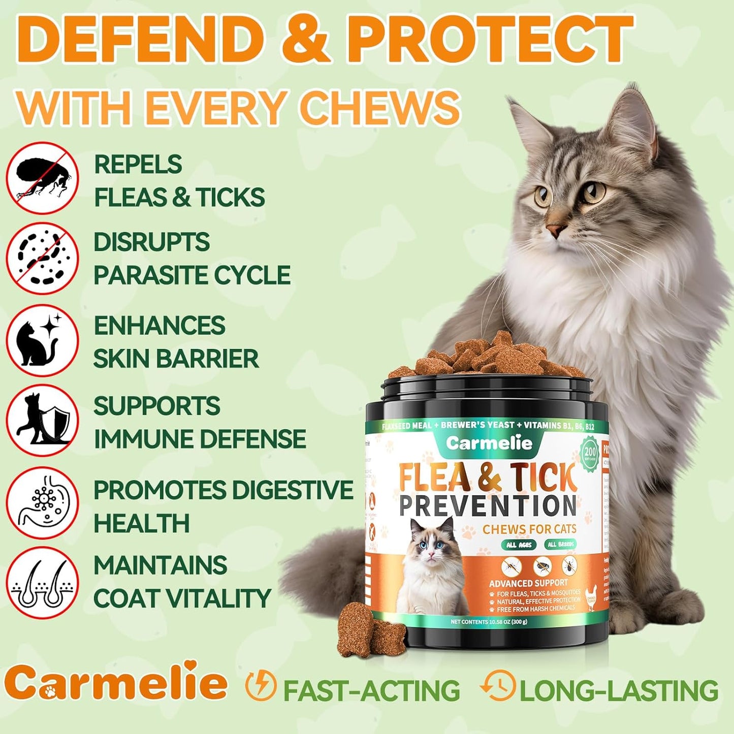 Carmelie Flea and Tick Treatment for Cats, 200 Soft Chews