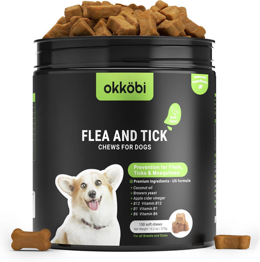 OKKÖBI Flea and Tick Treatment for Dogs, 150 Soft Chews