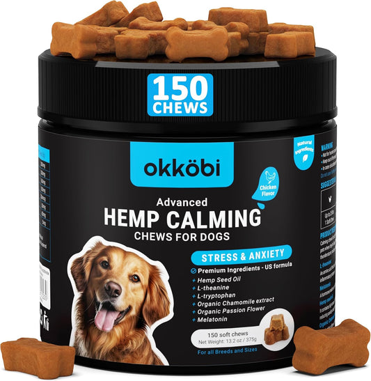 OKKÖBI Hemp Calming Chews For Dogs, 150 Soft Chews