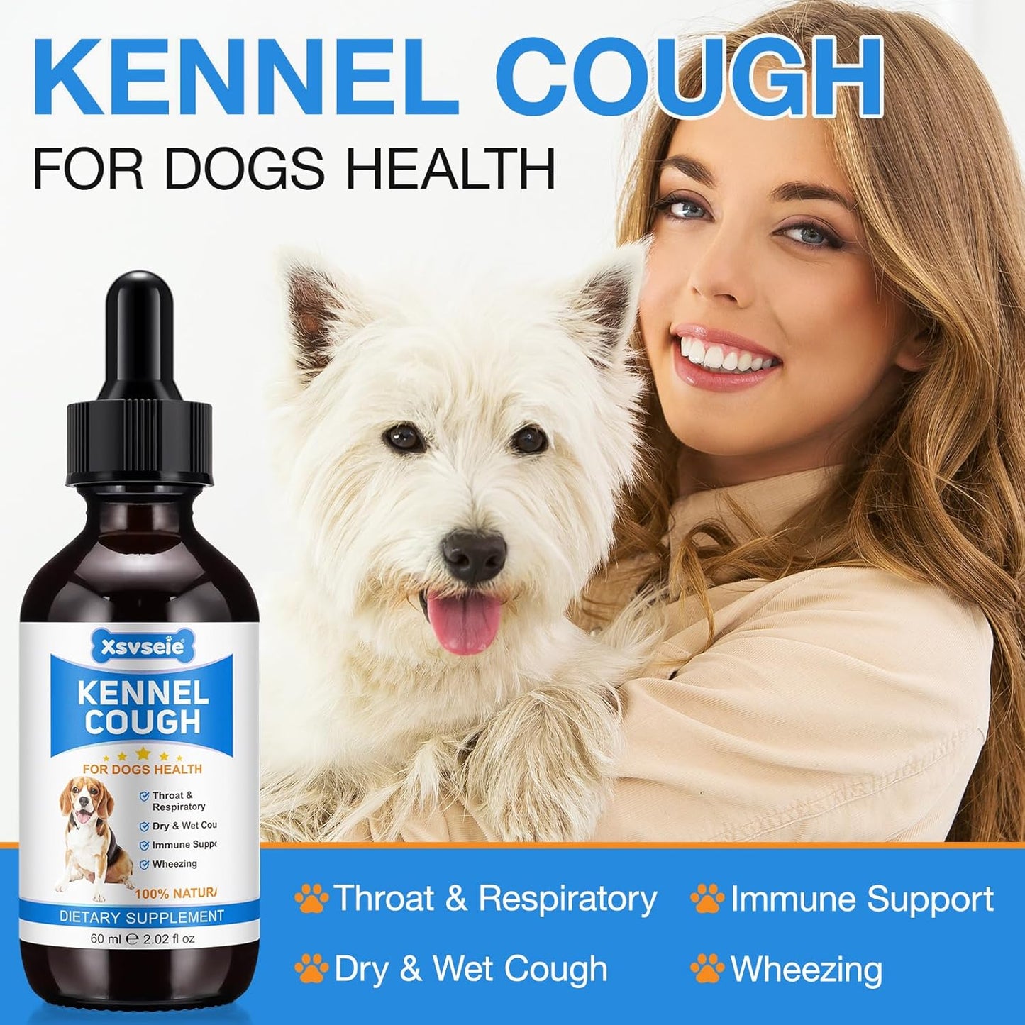 Xsvseie Kennel Cough Treatment Drops for Dogs, 60ml Dropper Bottle