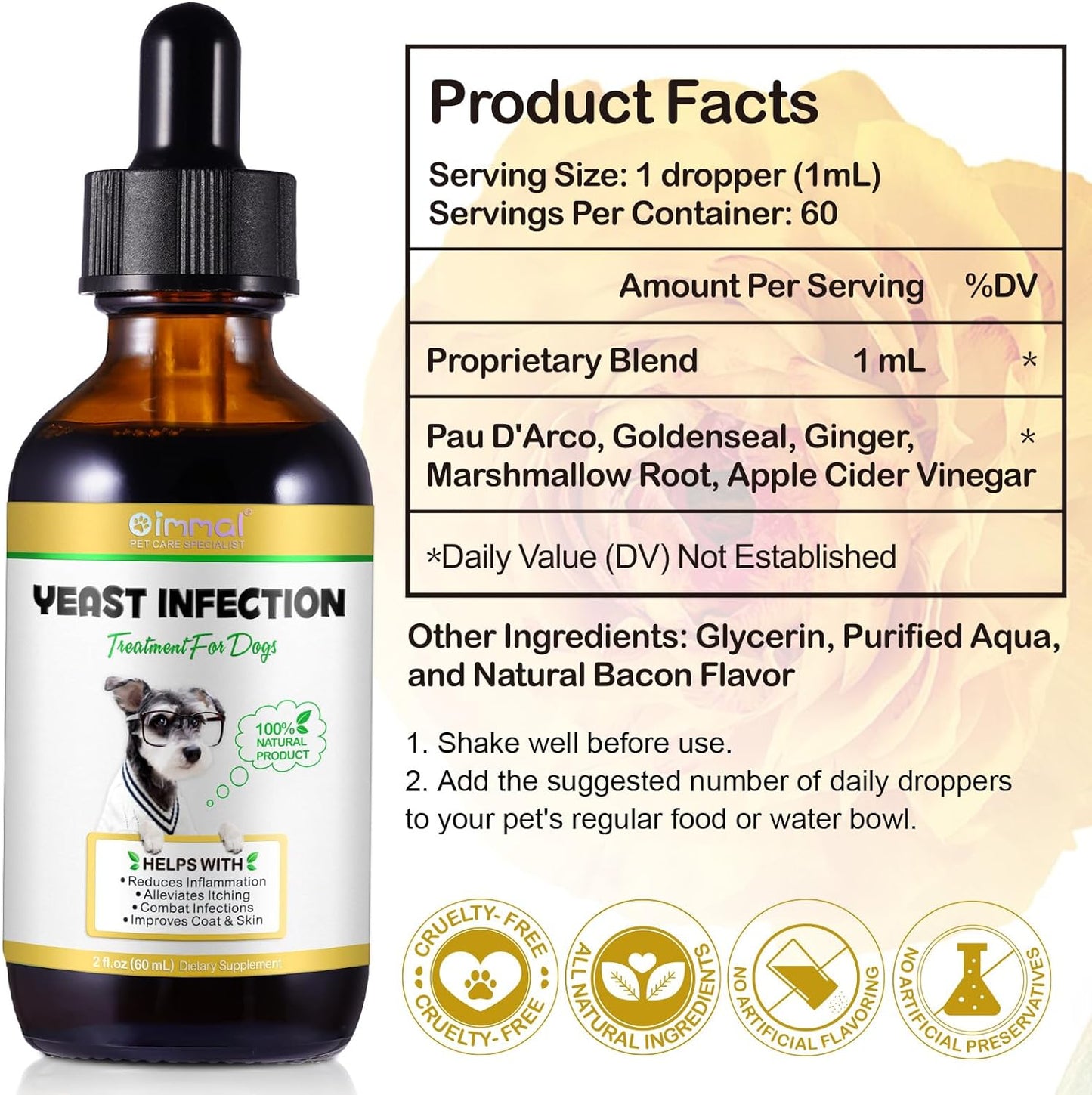 Oimmal Yeast Infection Treatment Drops for Dogs, 60ml Dropper Bottle