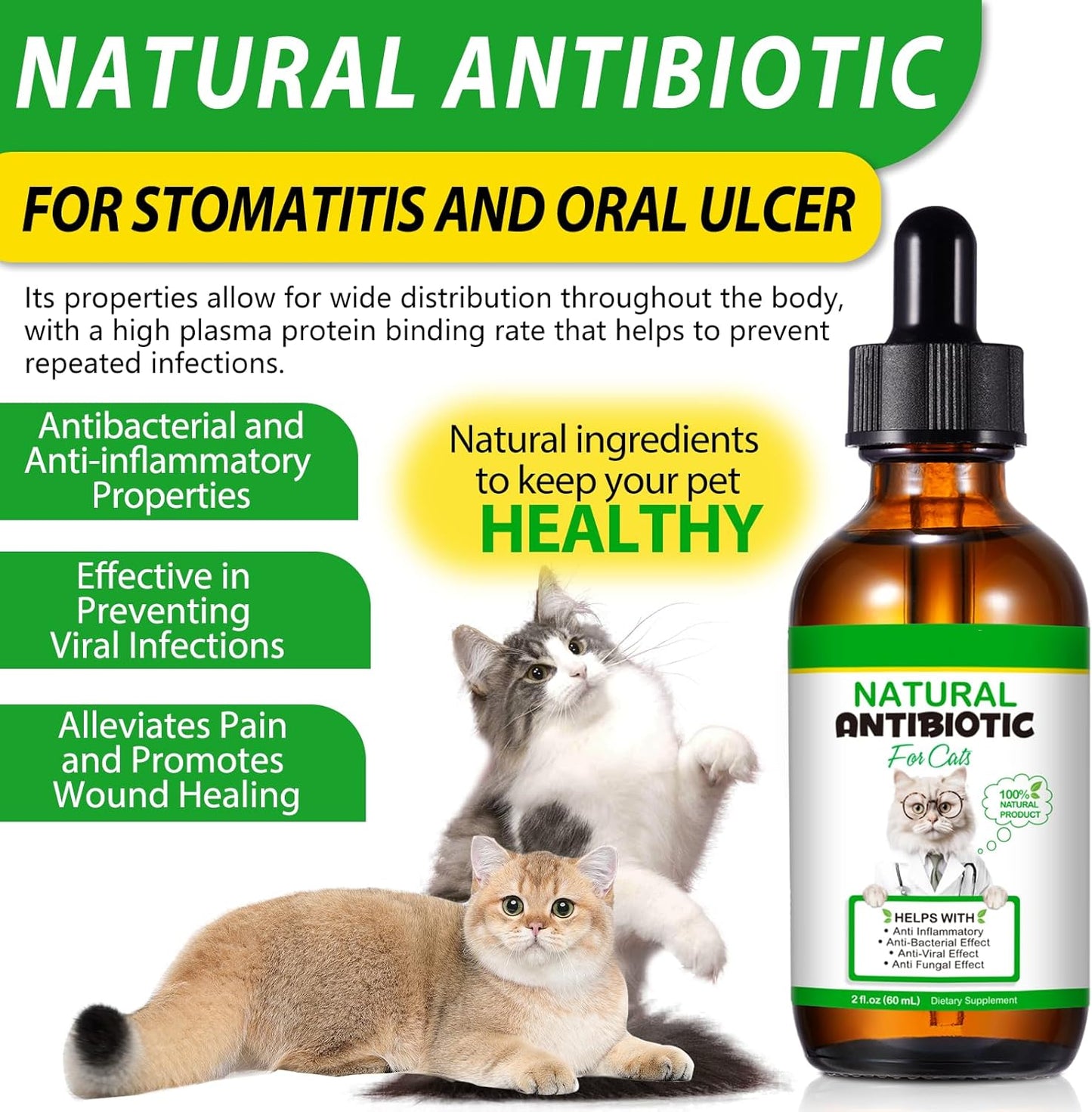 Oimmal Antibiotic Drops for Cats, 60ml Dropper Bottle