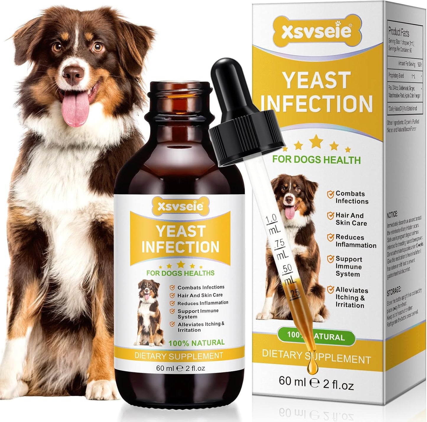 Xsvseie Yeast Infection Treatment Drops for Dogs, 60ml Dropper Bottle