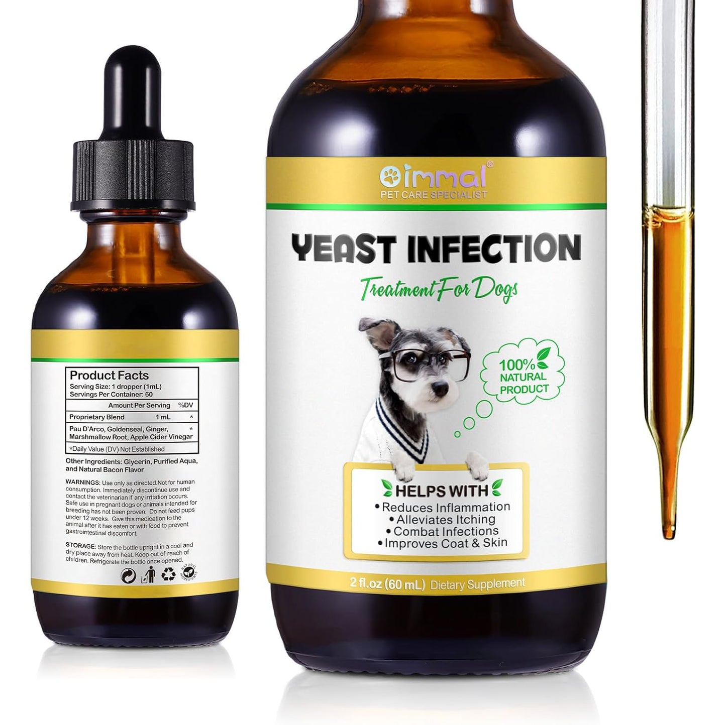 Oimmal Yeast Infection Treatment Drops for Dogs, 60ml Dropper Bottle