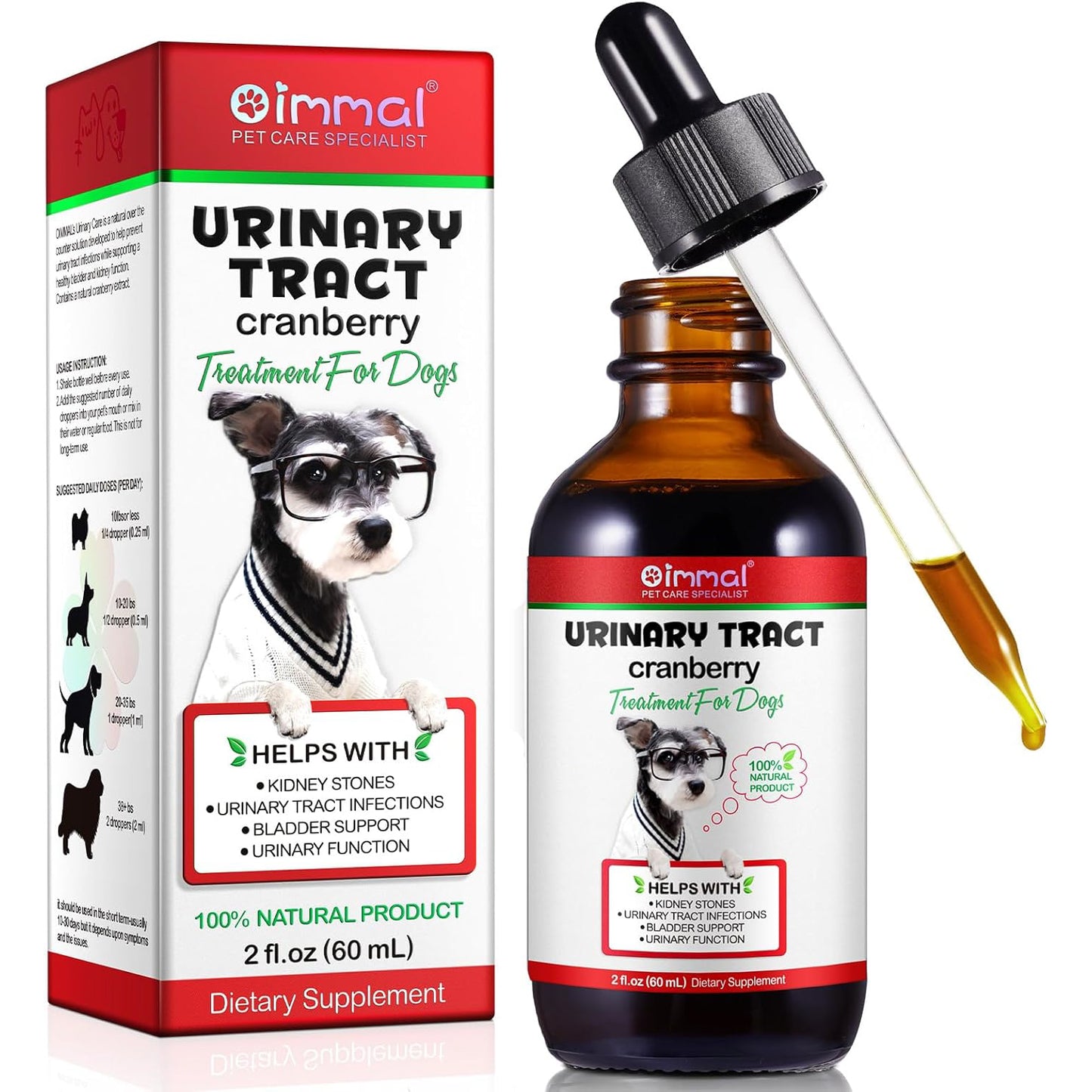 Oimmal Urinary Tract Support Drops for Dogs, 60ml Dropper Bottle