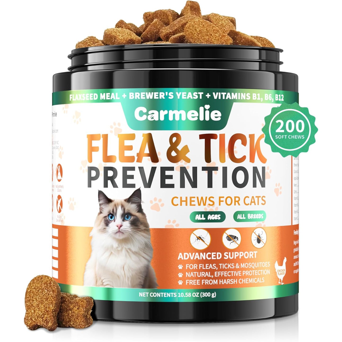 Carmelie Flea and Tick Treatment for Cats, 200 Soft Chews